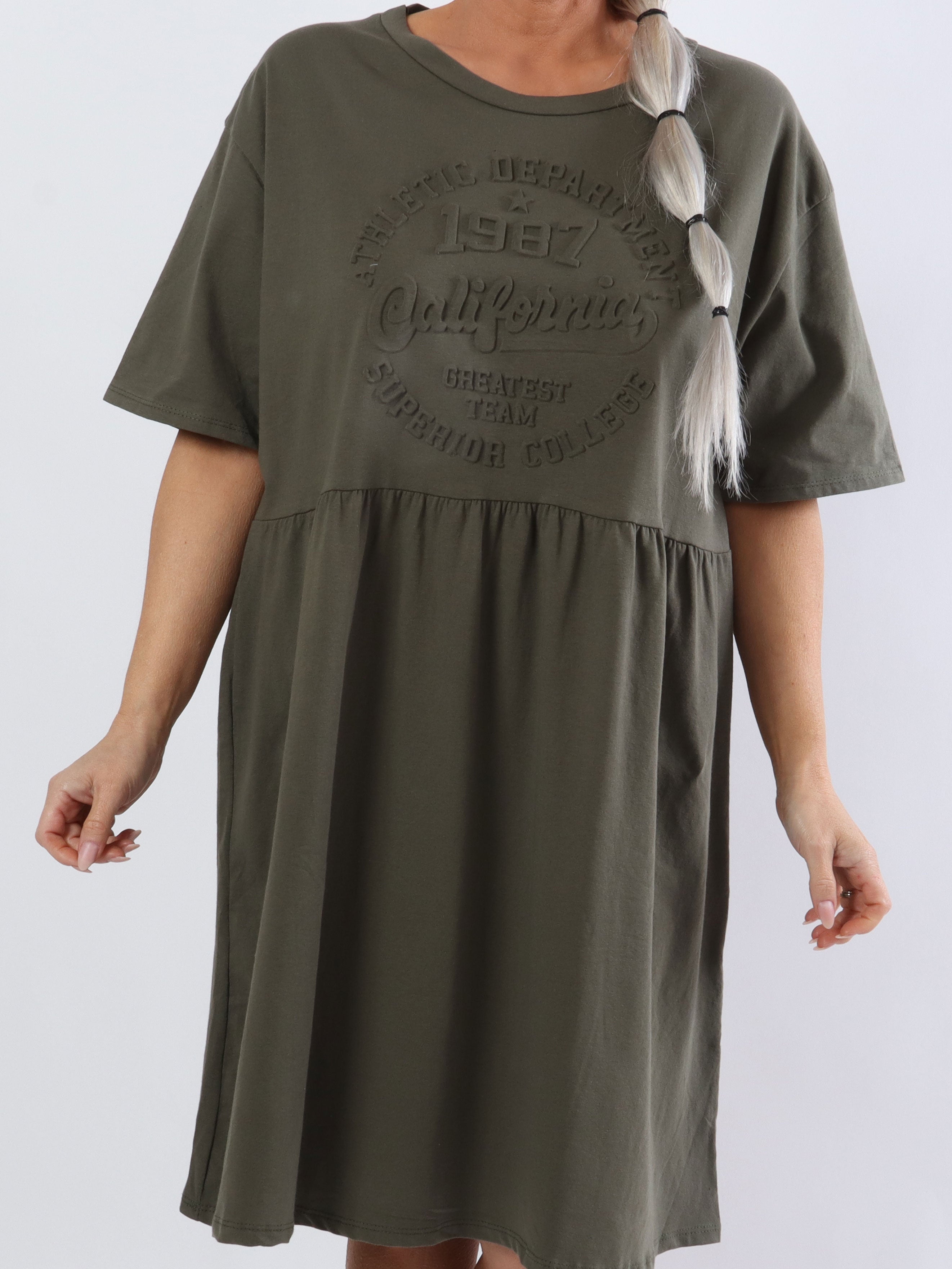 Mynte - Söt bomullsklänning i plus size med 3D-tryck - Grey